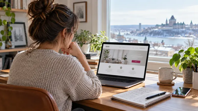 Entrepreneure examinant son site web