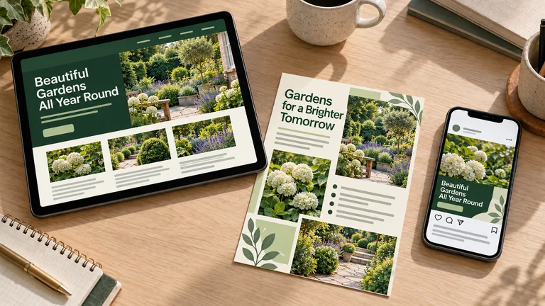 Tablet, phone and leaflet harmonized in green and cream