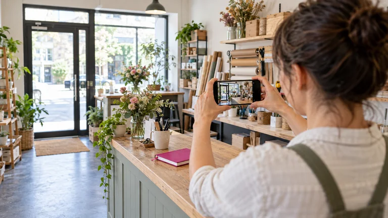 Taking photographs of a shop reception area