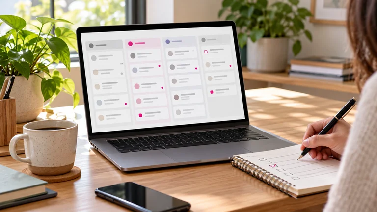 Organizing customer records on a laptop and taking notes