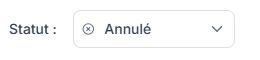 Exemple réel du statut Annulé, sans coordonnées client. Vérifiez aussi le créneau et les notifications dans votre dossier.