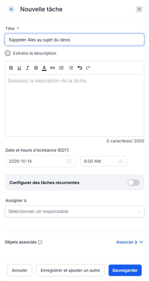 Échéance, responsable et contact