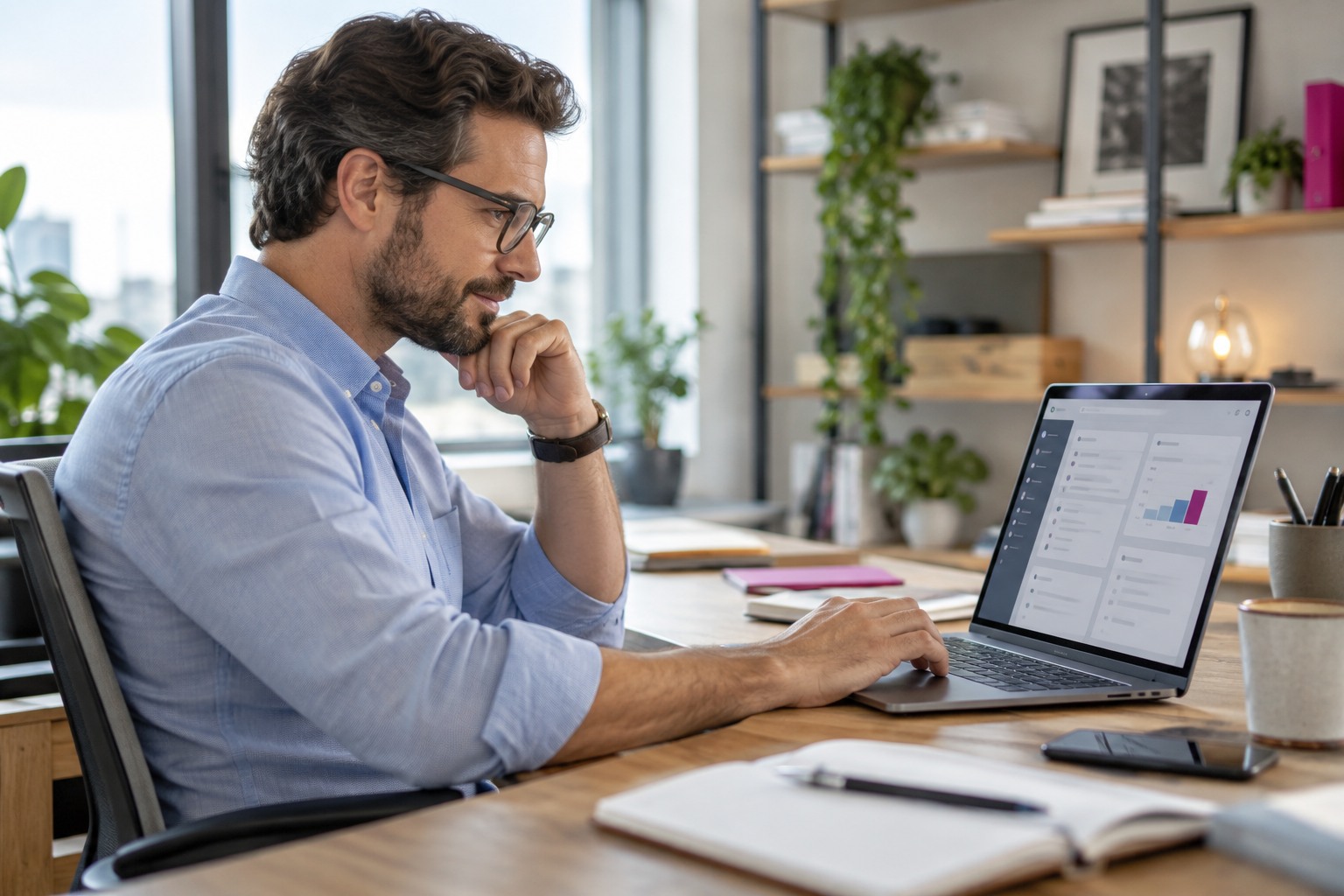 Entrepreneur prenant en main son espace de travail numérique
