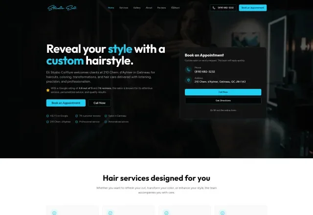 Site web du salon Studio Eli